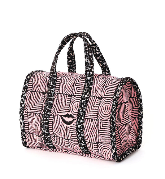 Heavy Love Jacquard Mini Boston Bag - BabyPink/Black