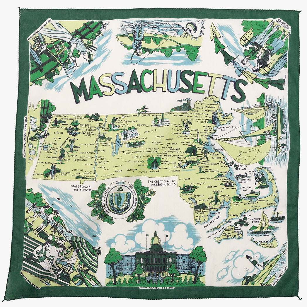 Massachusetts Map Print Bandana Green / BBB1312 Massachusetts-c1