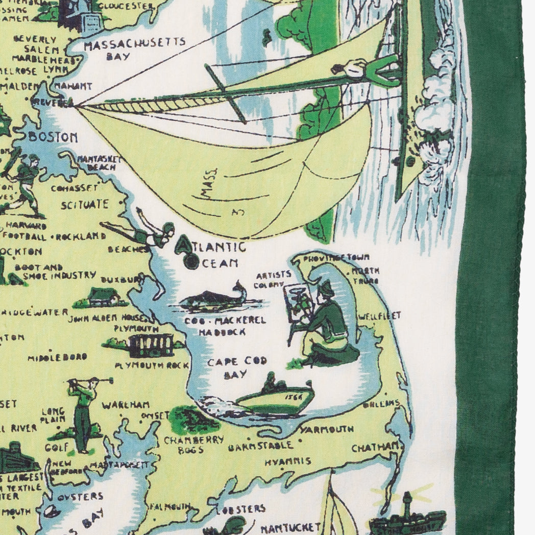 Massachusetts Map Print Bandana Green / BBB1312 Massachusetts-c1