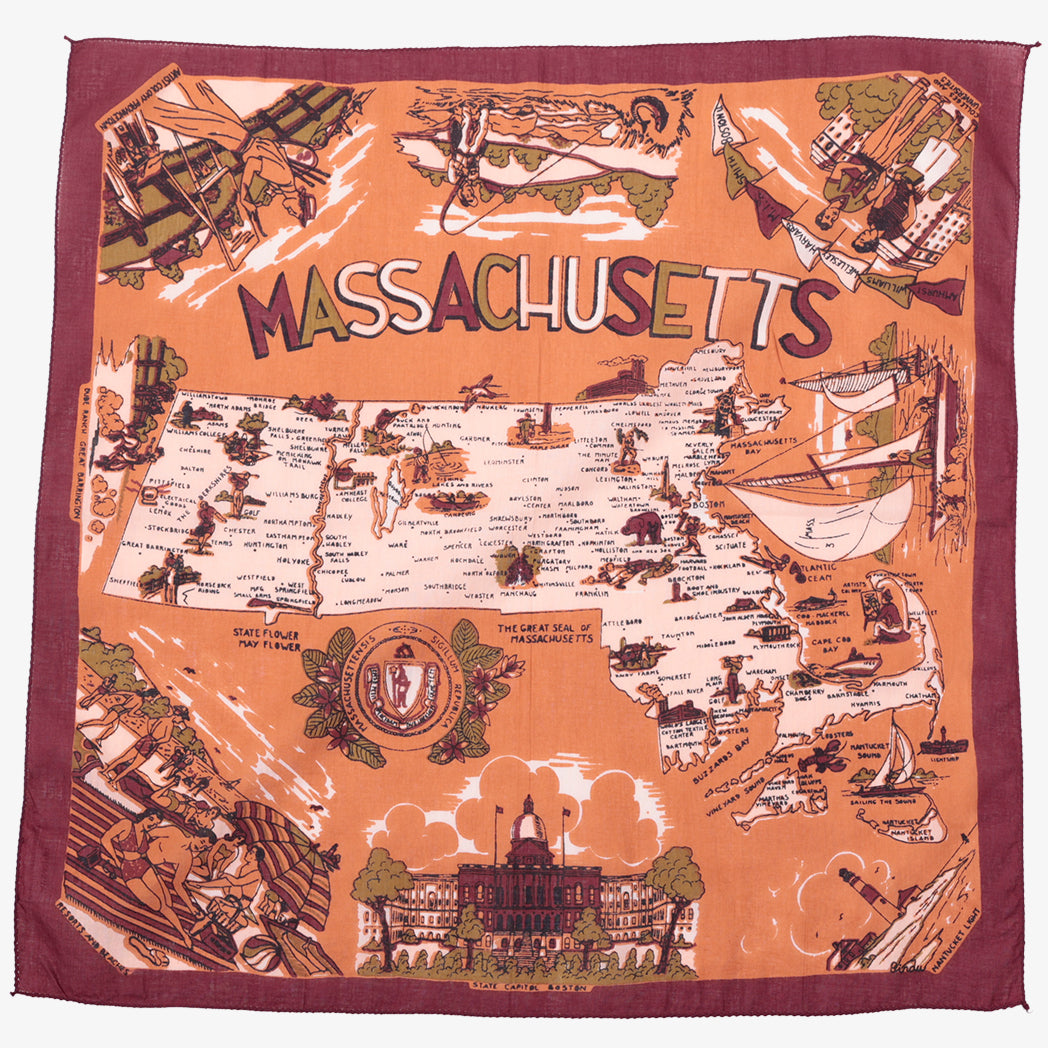 Massachusetts Map Print Bandana Maroon / BBB1312 Massachusetts-c2