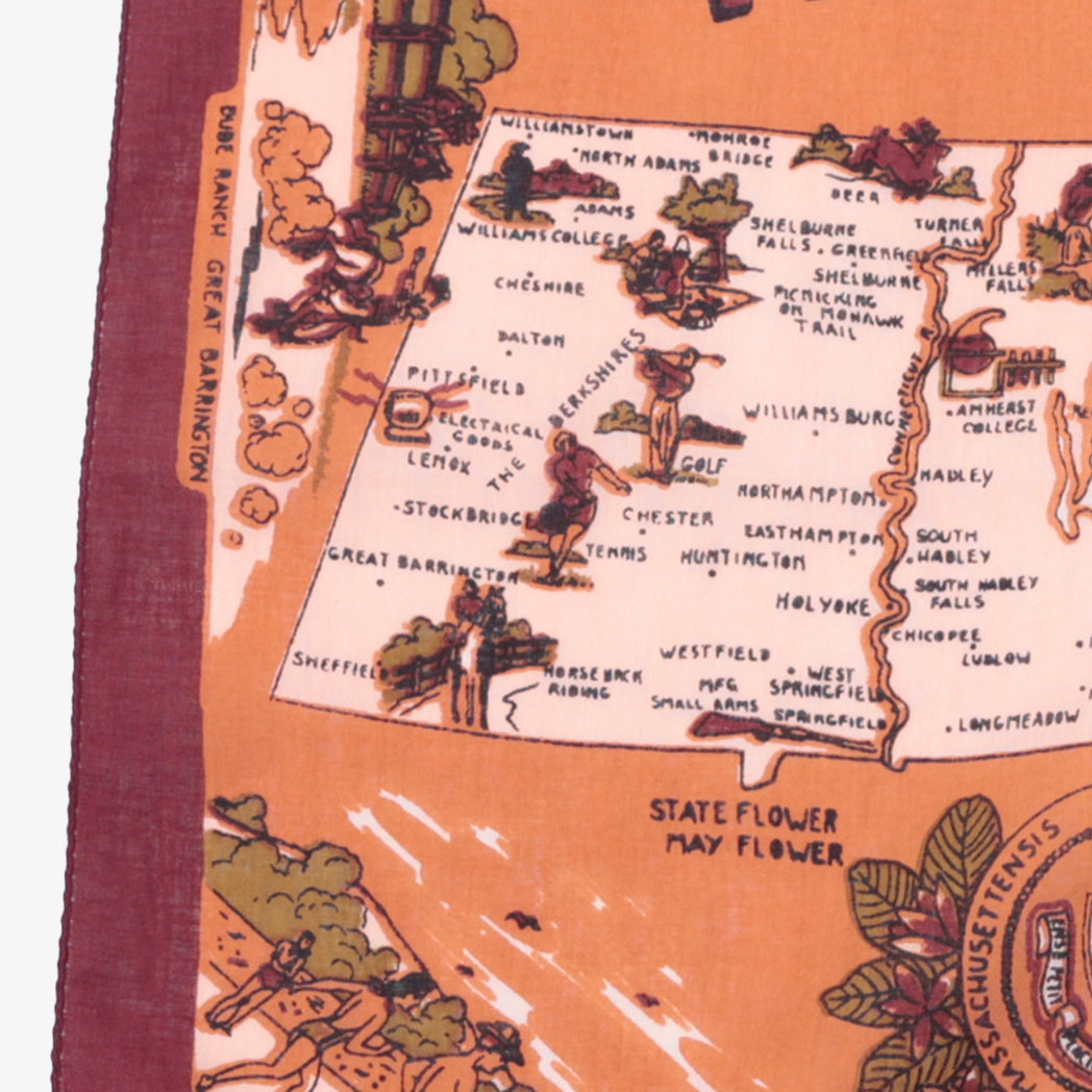 Massachusetts Map Print Bandana Maroon / BBB1312 Massachusetts-c2