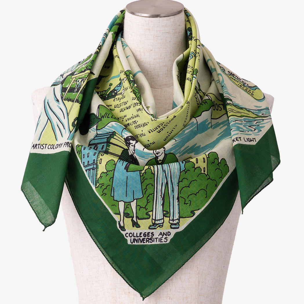 Massachusetts Map Print Scarf Green / BBB1313 Massachusetts-c1