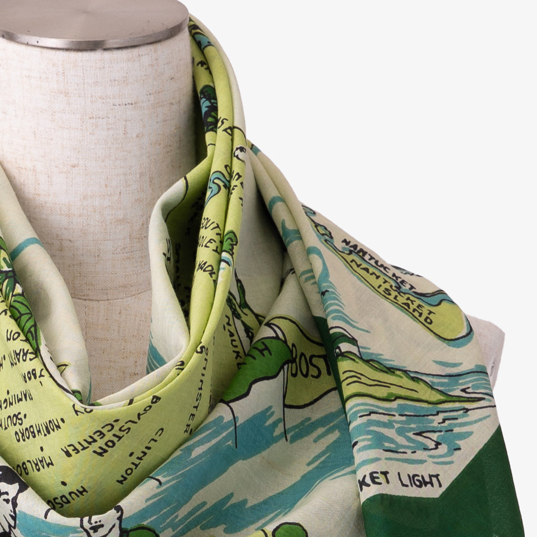 Massachusetts Map Print Scarf Green / BBB1313 Massachusetts-c1