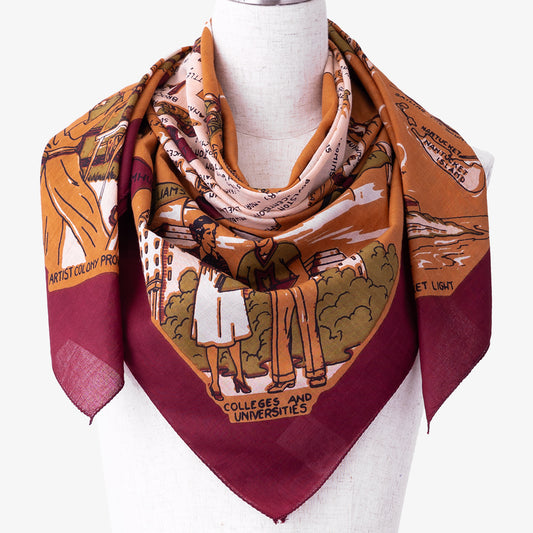 Massachusetts Map Print Scarf Maroon / BBB1313 Massachusetts-c2