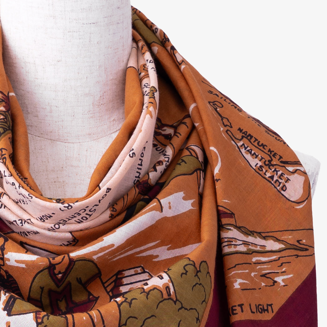 Massachusetts Map Print Scarf Maroon / BBB1313 Massachusetts-c2