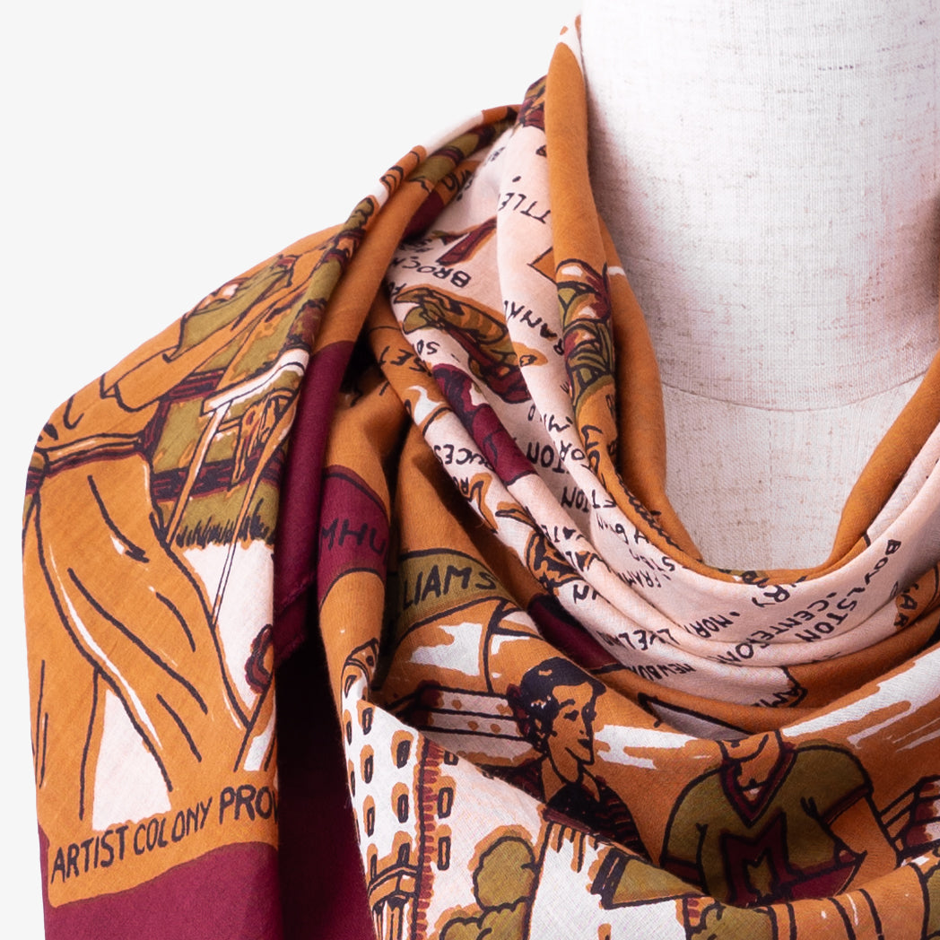 Massachusetts Map Print Scarf Maroon / BBB1313 Massachusetts-c2