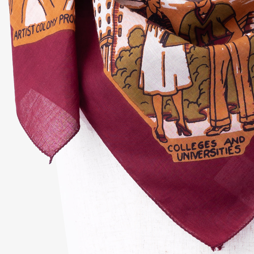 Massachusetts Map Print Scarf Maroon / BBB1313 Massachusetts-c2