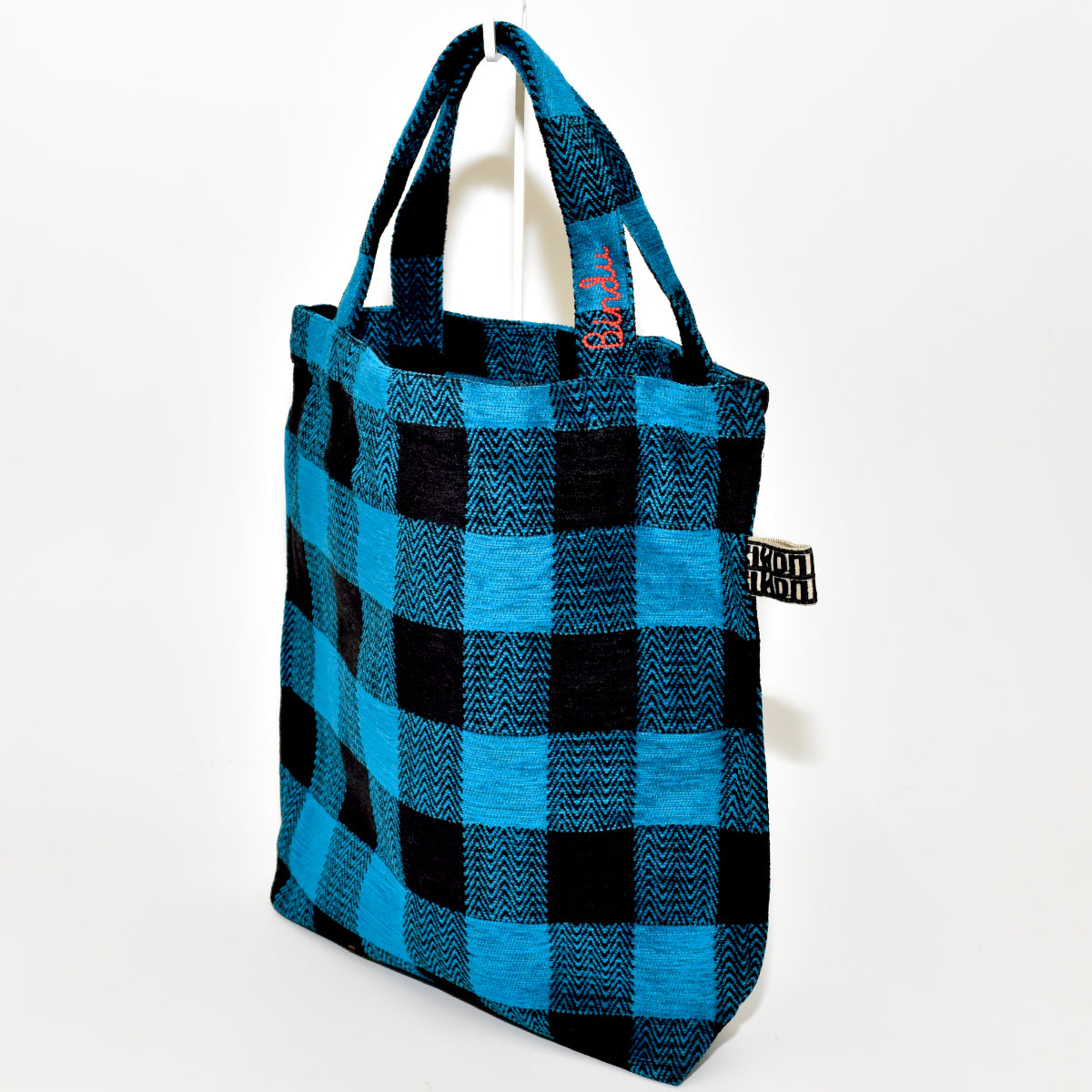 Chenille Buffalo Plaid Jacquard Small Tote Bag ジャカードトートバッグ / BBB-2086 c#2 Turquoise