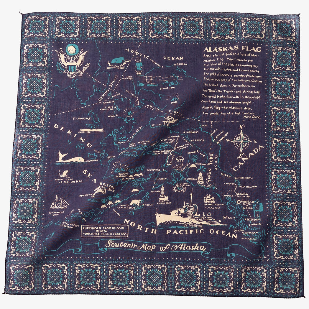 Alaska2 Map Bandana Navy アラスカ マッププリント バンダナ 2 / BBB1312ALK C2