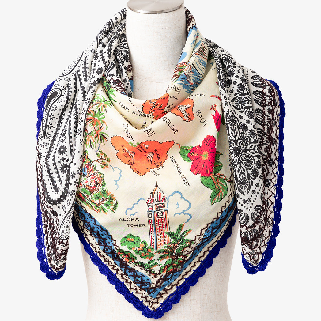 Ms24 MS24 Crazy Pattern Map Print Crochet Combo Scarf Hawaii Blue combo ...
