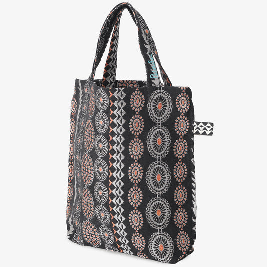 BBB2079C2 Joshua Jacquard Small Reverse Tote Bag Jacquard Tote Bag Black