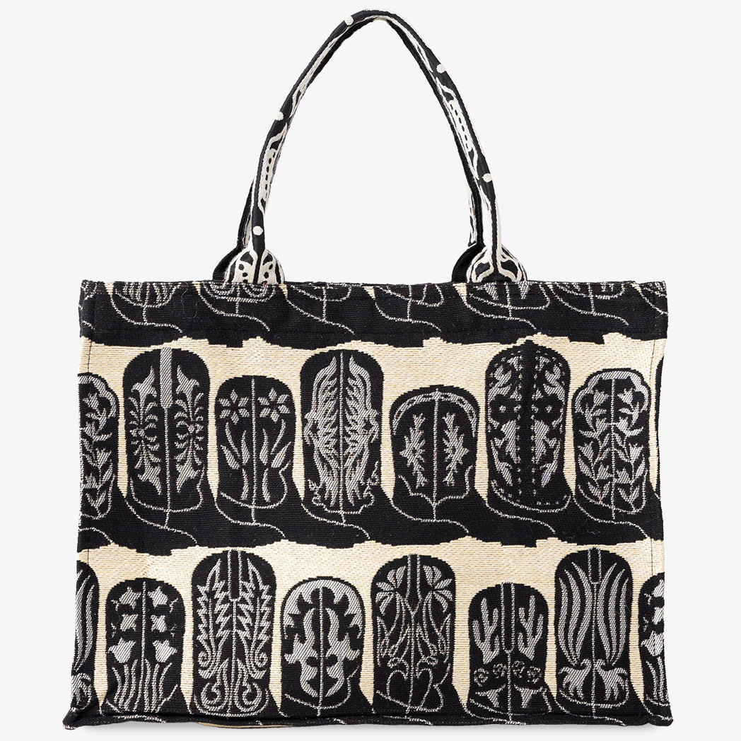 BBB2085 KD Boots Jacquard Book Tote Bag Black