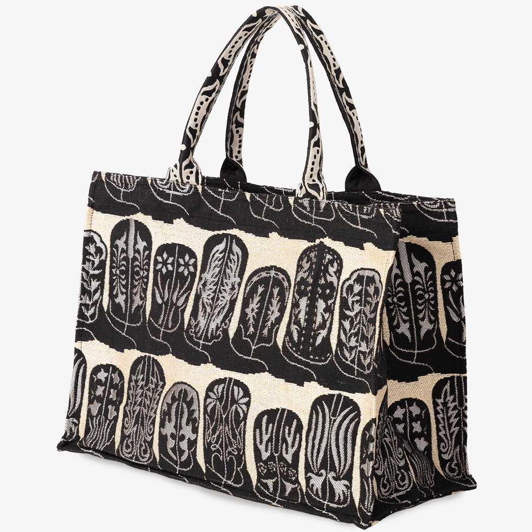 BBB2085 KD Boots Jacquard Book Tote Bag Black