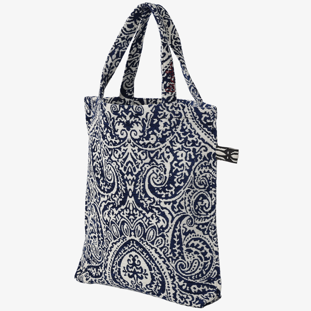 Chenille Robbie Paisley Jacquard Small Reverse Tote Bag Jacquard Tote Bag / BBB-2094 c#2 Natural Navy