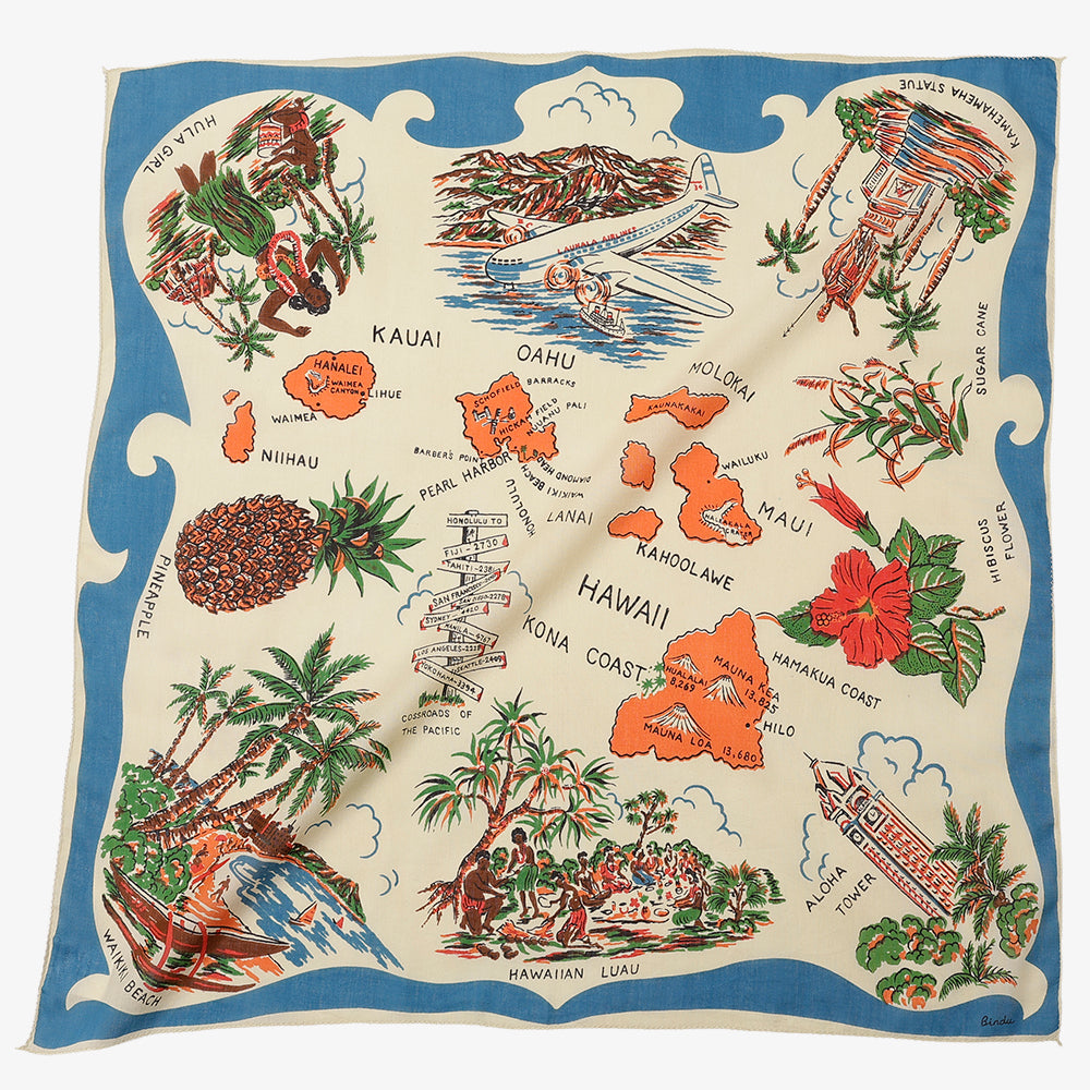 ハワイ マッププリント 64スカーフ Blue / BBB2139-Hawaii-c3 – Bindu