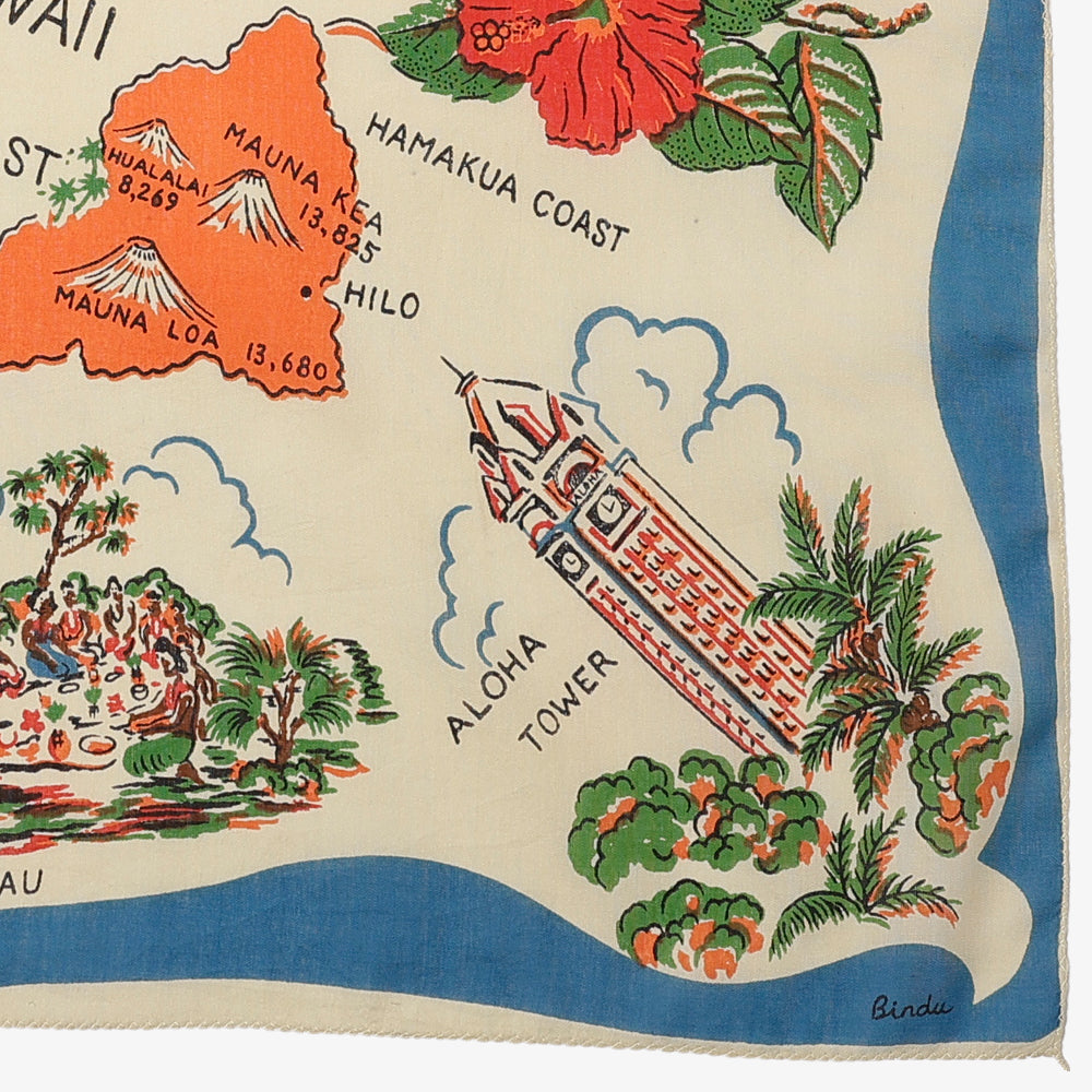 ハワイ マッププリント 64スカーフ Blue / BBB2139-Hawaii-c3