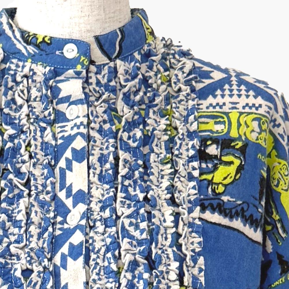 Cotton Flannel Ruffle Shirts Dress / BM1867RF-26fw-c2 ALASKA Blue
