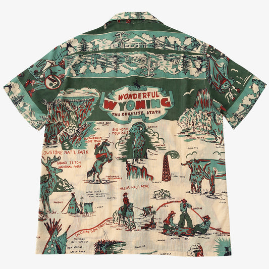 マッププリント ハワイアンシャツ WYOMING Green / PIM7725map-25ms-c4