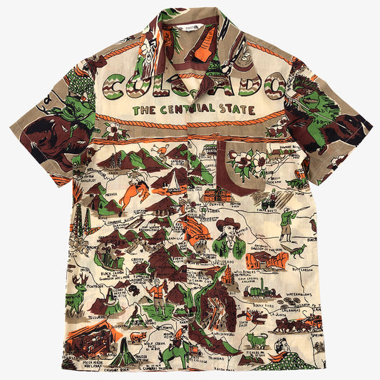 マッププリント ハワイアンシャツ COLORADO Brown / PIM7725map-25ms-c7