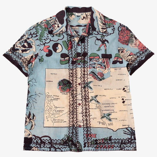 マッププリント ハワイアンシャツ ハンド刺繍 SOUTH DAKOTA Saxe / PIM7824map-25ms-c1