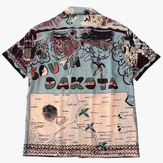 マッププリント ハワイアンシャツ ハンド刺繍 SOUTH DAKOTA Saxe / PIM7824map-25ms-c1