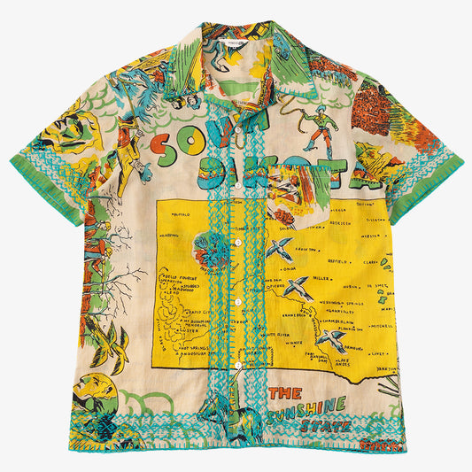 マッププリント ハワイアンシャツ ハンド刺繍 SOUTH DAKOTA Yellow / PIM7824map-25ms-c2