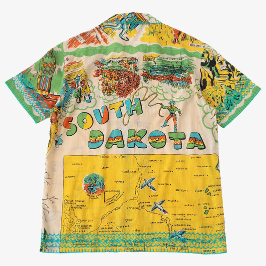 マッププリント ハワイアンシャツ ハンド刺繍 SOUTH DAKOTA Yellow / PIM7824map-25ms-c2