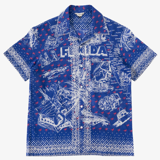 マッププリント ハワイアンシャツ ハンド刺繍 FLORIDA Blue / PIM7824map-25ms-c4