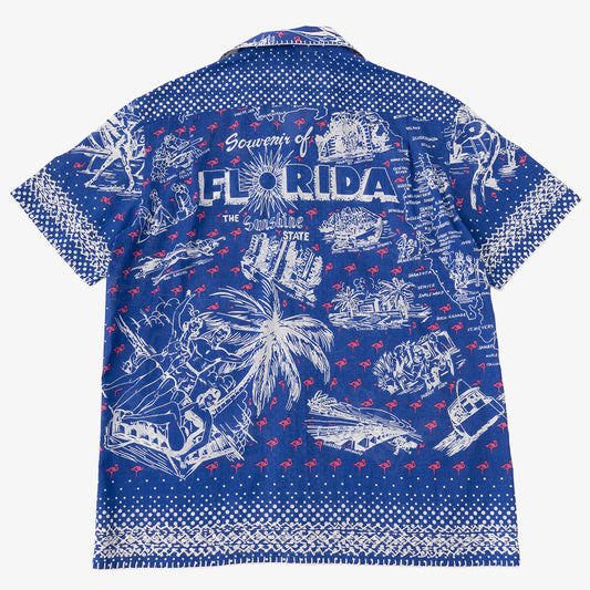 マッププリント ハワイアンシャツ ハンド刺繍 FLORIDA Blue / PIM7824map-25ms-c4