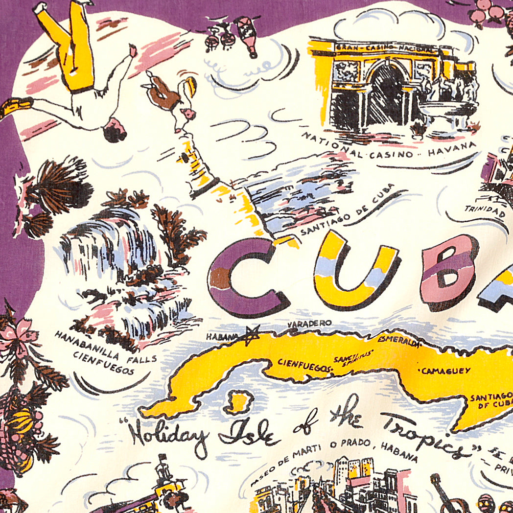 Cuba Vintage Map Print Scarf Purple