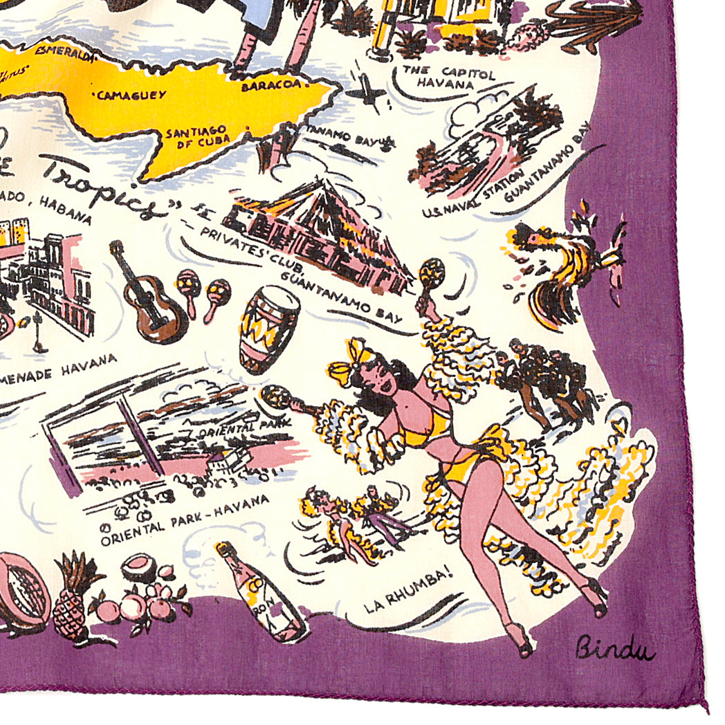 Cuba Vintage Map Print Scarf Purple