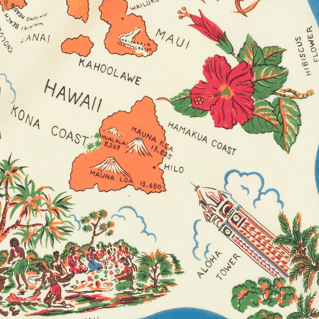 Hawaii “ (ハワイ）・ヴィンテージ風マッププリント　スカーフ Blue