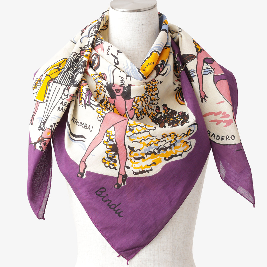 Cuba Vintage Map Print Scarf Purple