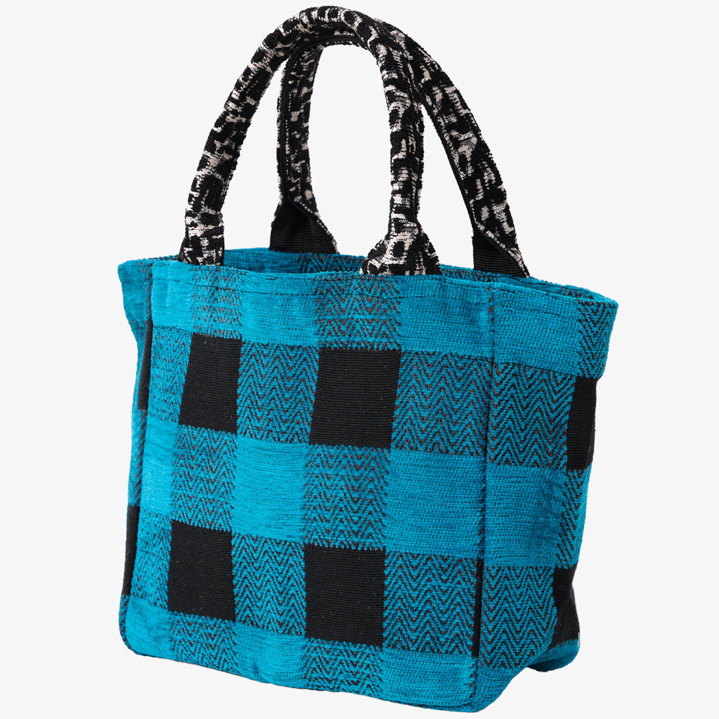 Chenille Buffalo Plaid Jacquard Extra Small Tote Bag Jacquard Tote Bag XS / BBB-2084 c#2 Turquoise