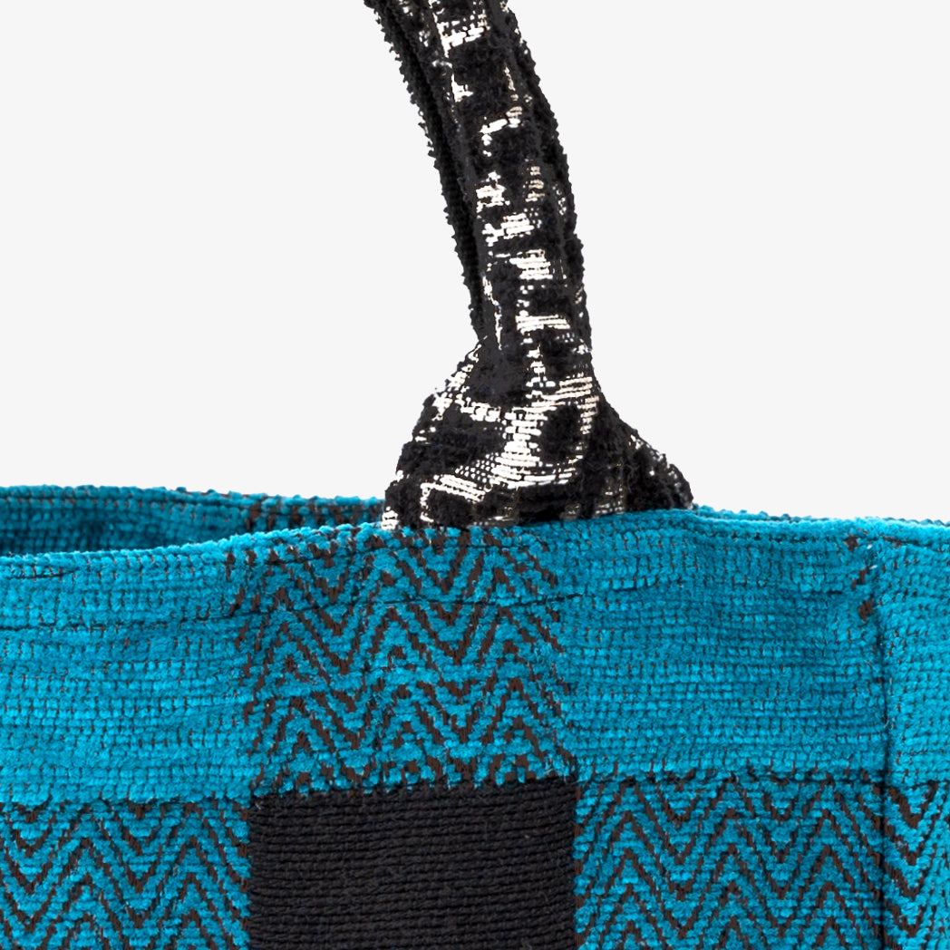 Chenille Buffalo Plaid Jacquard Extra Small Tote Bag Jacquard Tote Bag XS / BBB-2084 c#2 Turquoise