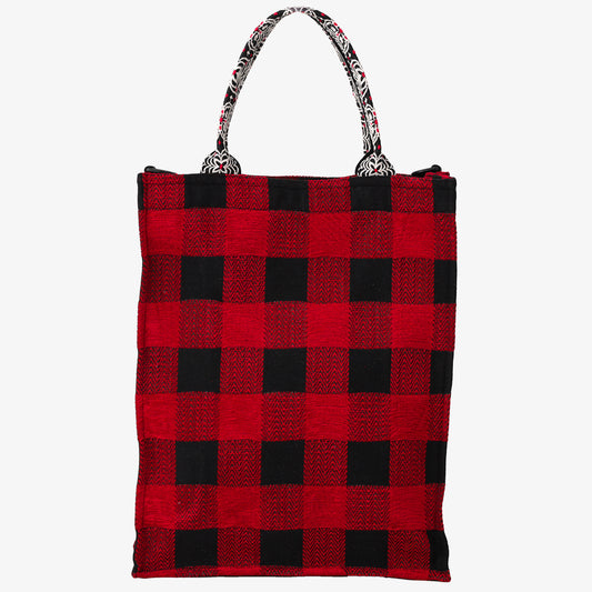 Chenille Buffalo Plaid Jacquard Big Tote Bag ジャカードトートバッグ / BBB-2088 c#1 Red