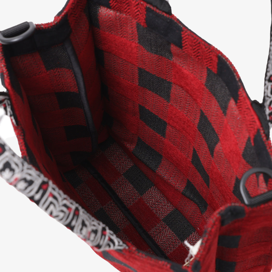 Chenille Buffalo Plaid Jacquard Big Tote Bag ジャカードトートバッグ / BBB-2088 c#1 Red