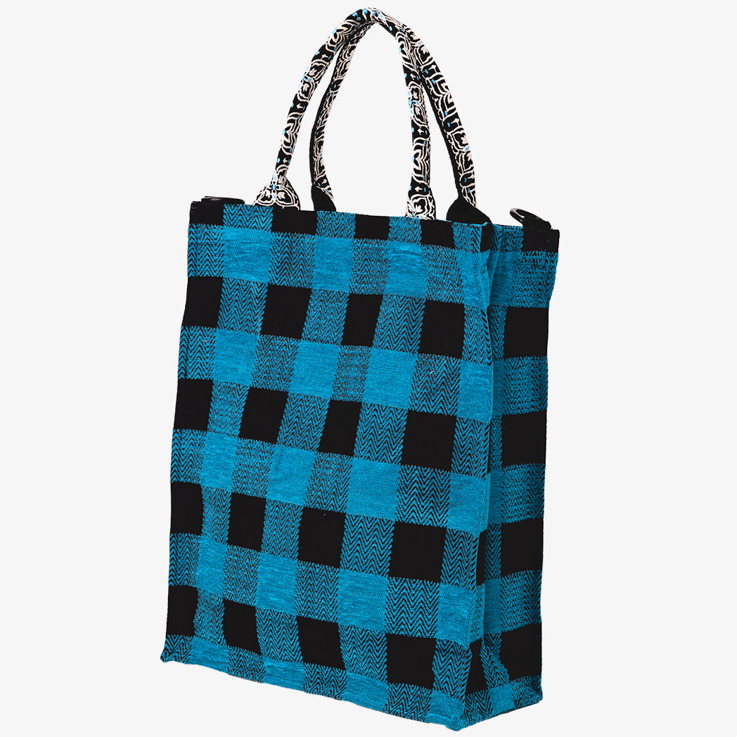 Chenille Buffalo Plaid Jacquard Big Tote Bag Jacquard Tote Bag / BBB-2088 c#2 Turquoise