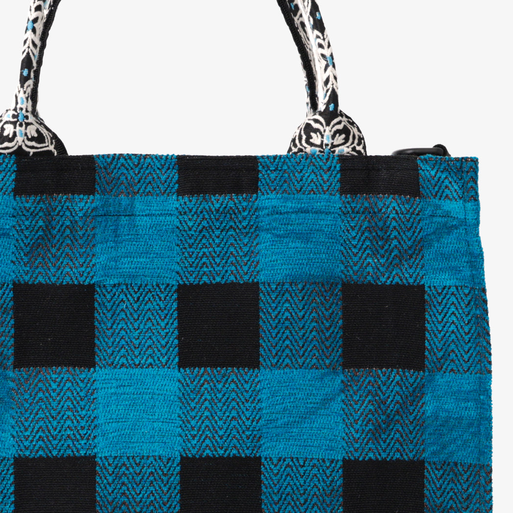 Chenille Buffalo Plaid Jacquard Big Tote Bag Jacquard Tote Bag / BBB-2088 c#2 Turquoise