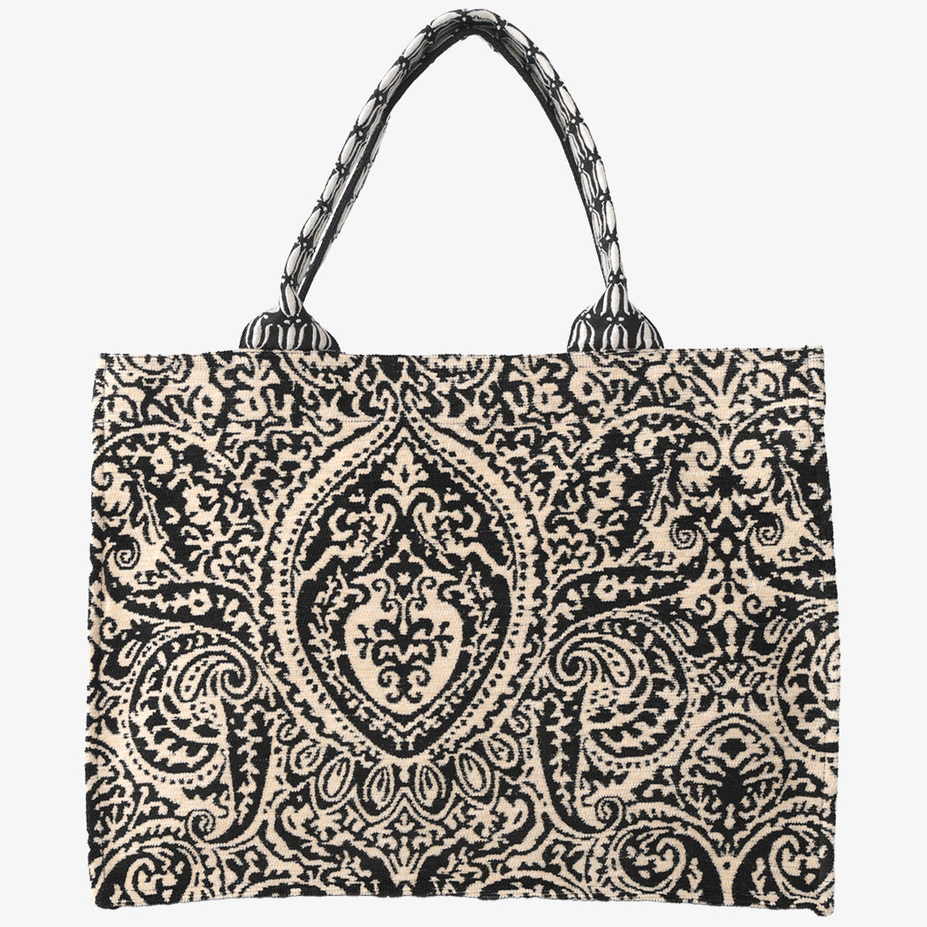 Chenille Robbie Paisley Jacquard Book Tote Bag ジャカードブックトートバッグ / BBB-2095 c#1 Natural Black