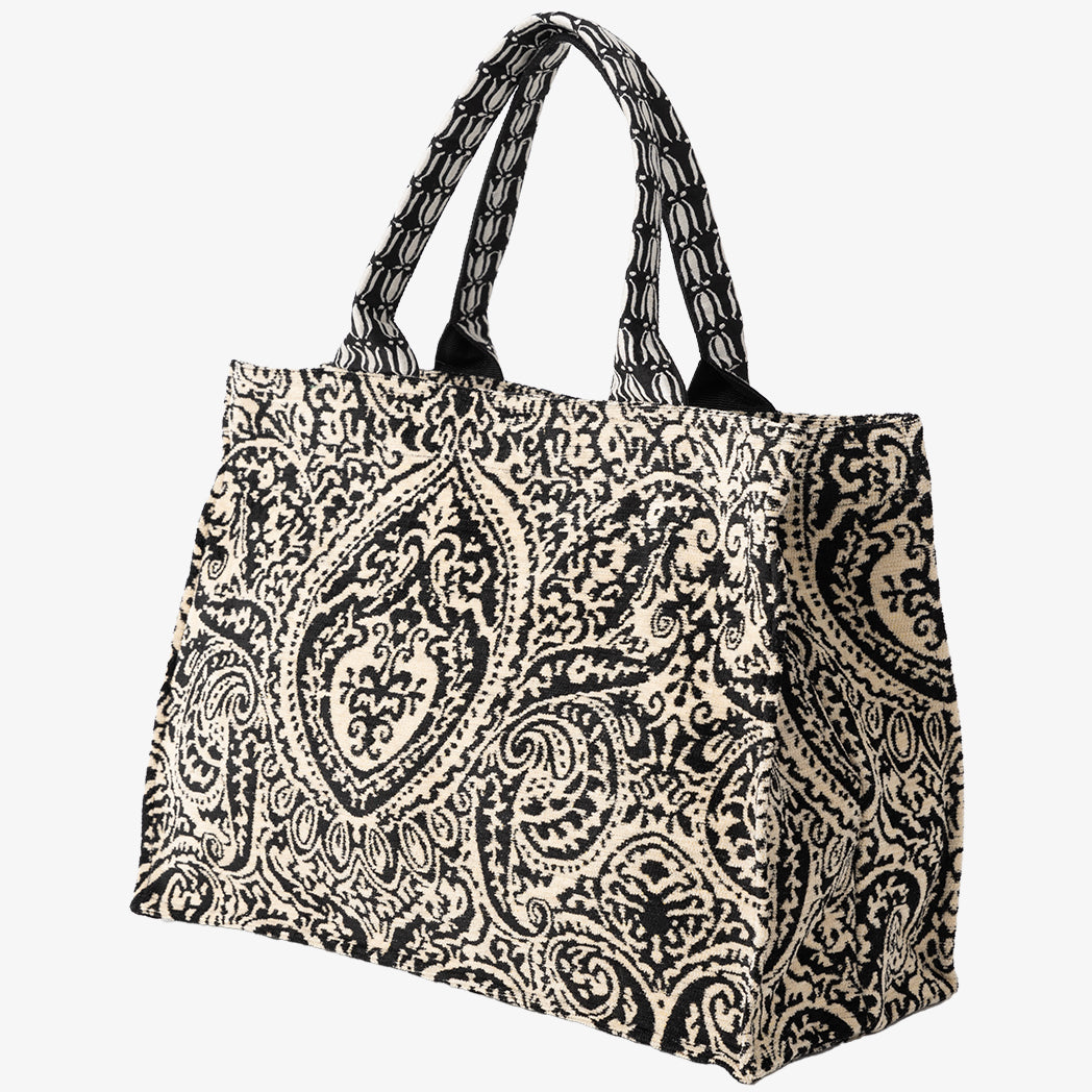 Chenille Robbie Paisley Jacquard Book Tote Bag ジャカードブックトートバッグ / BBB-2095 c#1 Natural Black