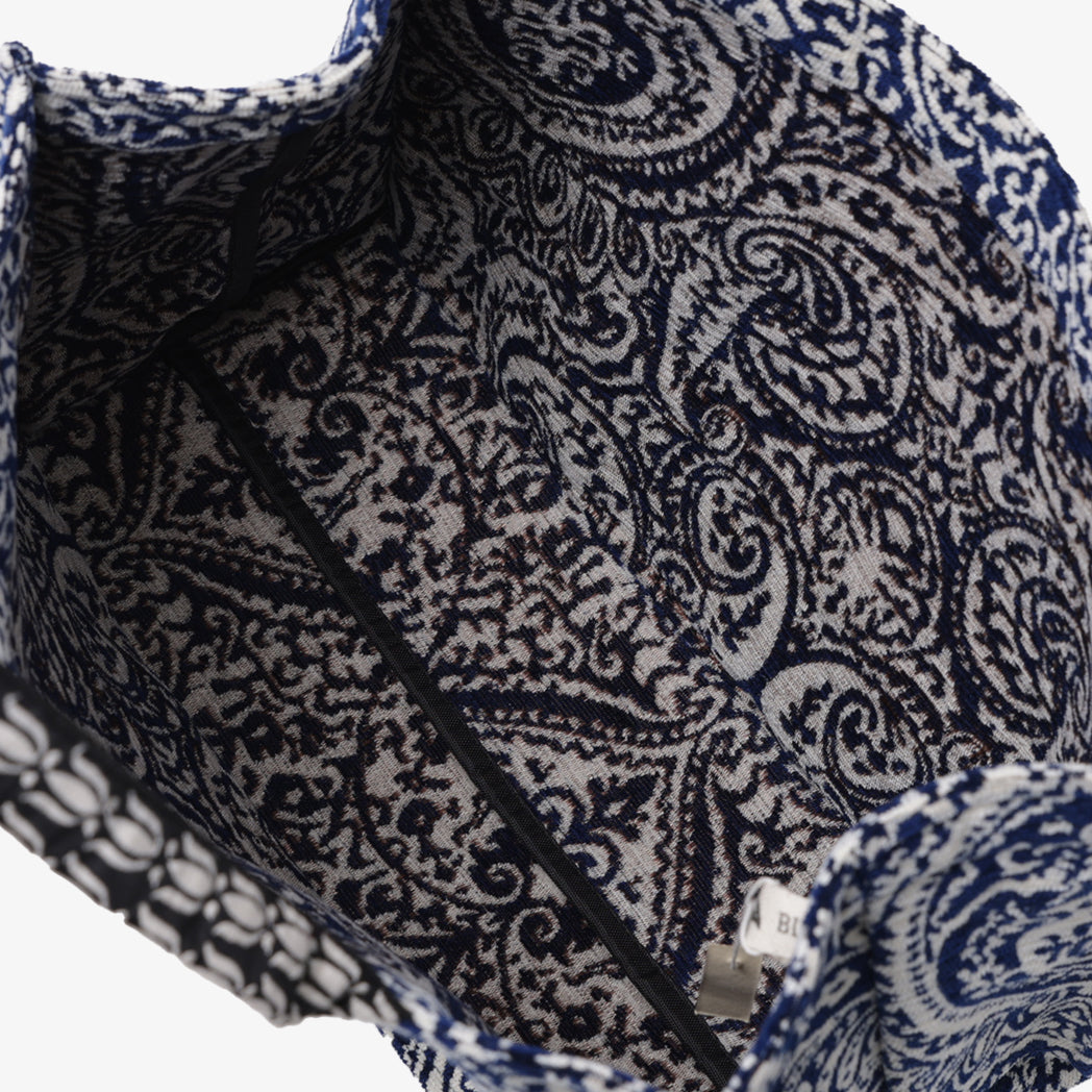 Chenille Robbie Paisley Jacquard Book Tote Bag Jacquard Book Tote Bag / BBB-2095 c#2 Natural Navy