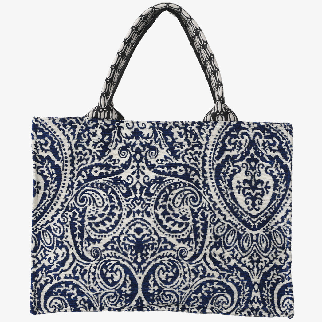 Chenille Robbie Paisley Jacquard Book Tote Bag Jacquard Book Tote Bag / BBB-2095 c#2 Natural Navy