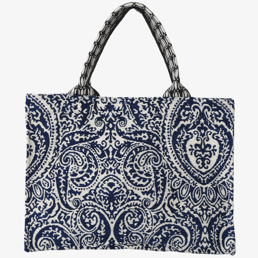 Chenille Robbie Paisley Jacquard Book Tote Bag ジャカードブックトートバッグ / BBB-2095 c#2 Natural Navy