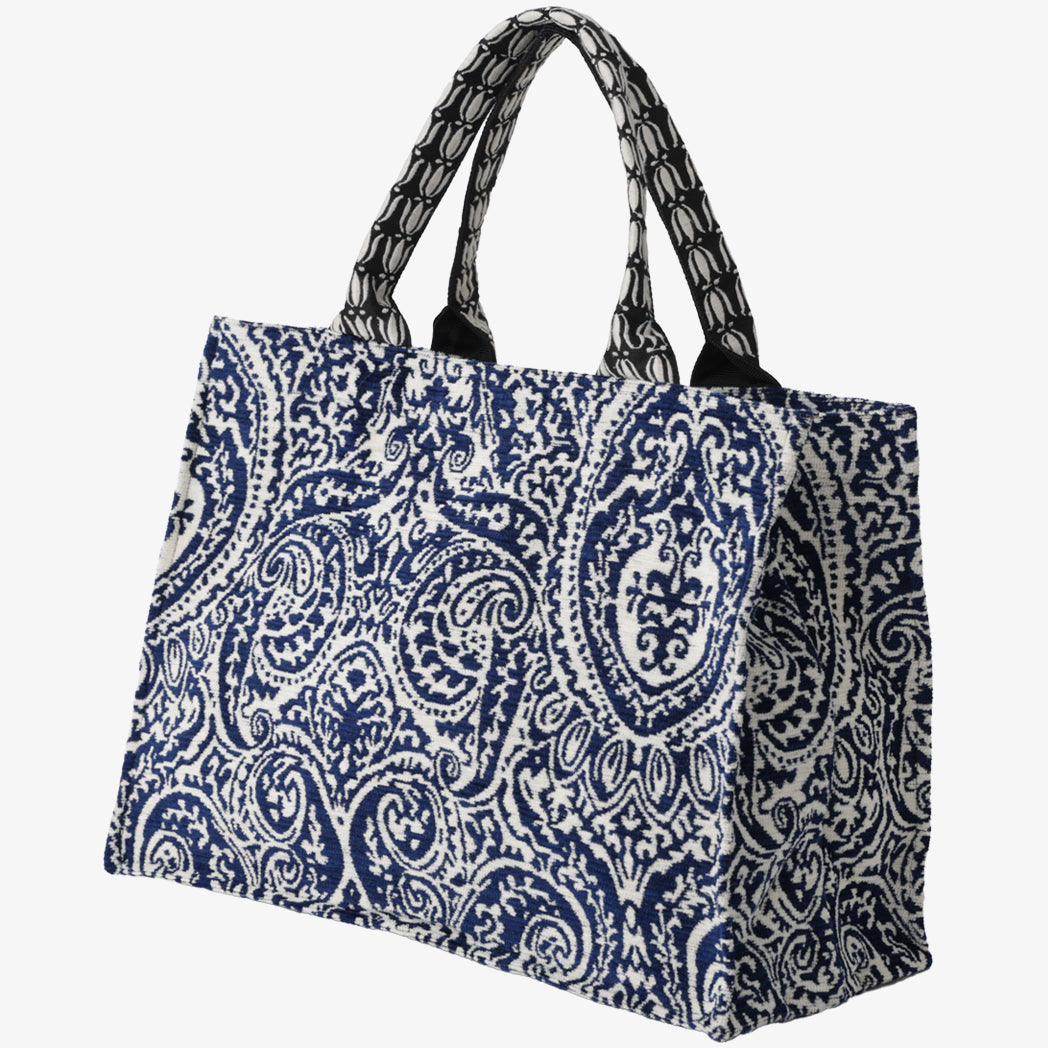 Chenille Robbie Paisley Jacquard Book Tote Bag Jacquard Book Tote Bag / BBB-2095 c#2 Natural Navy