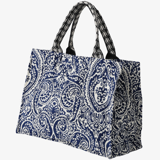 Chenille Robbie Paisley Jacquard Book Tote Bag ジャカードブックトートバッグ / BBB-2095 c#2 Natural Navy