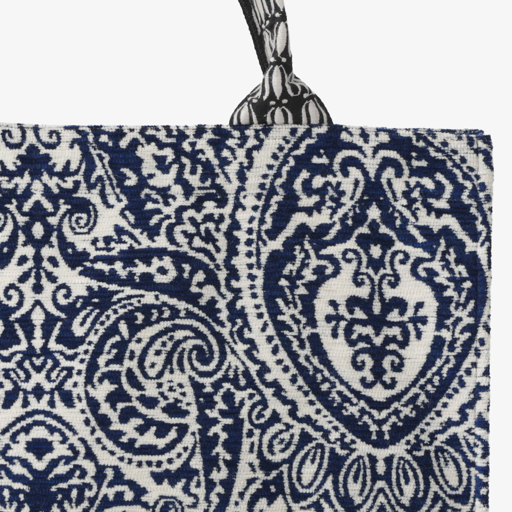 Chenille Robbie Paisley Jacquard Book Tote Bag Jacquard Book Tote Bag / BBB-2095 c#2 Natural Navy