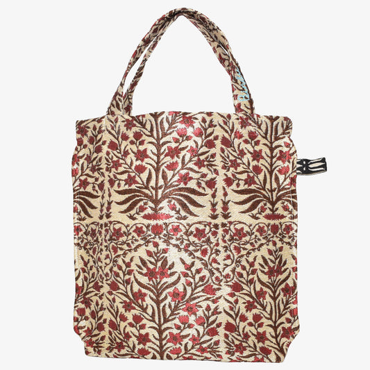 Botanical Flower Jacquard Small Reverse Tote Bag Natural / BBB-2121-c2 25S