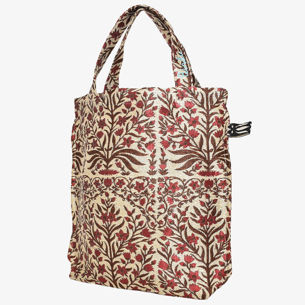 Botanical Flower Jacquard Small Reverse Tote Bag Natural / BBB-2121-c2 25S