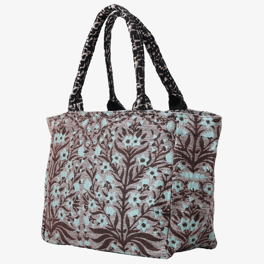 Botanical Flower Jacquard Small Tote Bag Silver / BBB-2122-c1 25S